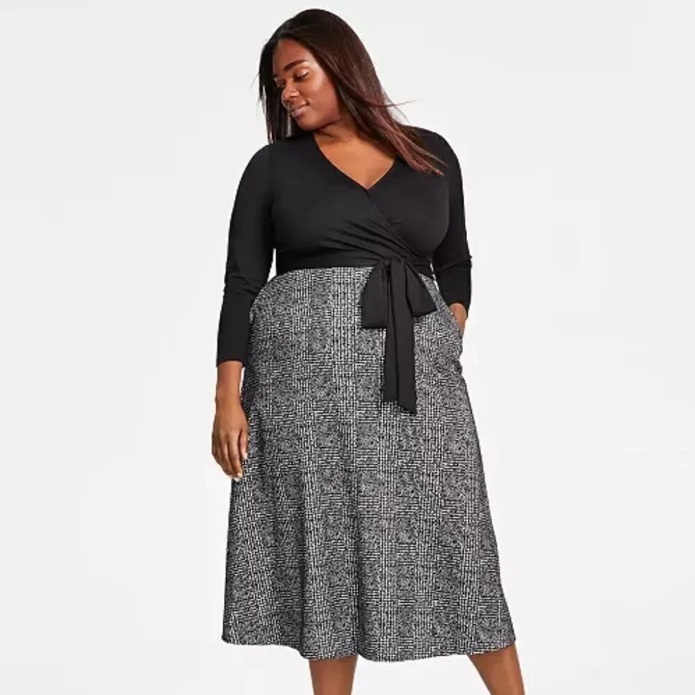 Anne Klein Plus Size Serenity Combo Tie-Waist Midi Dress sz 1x